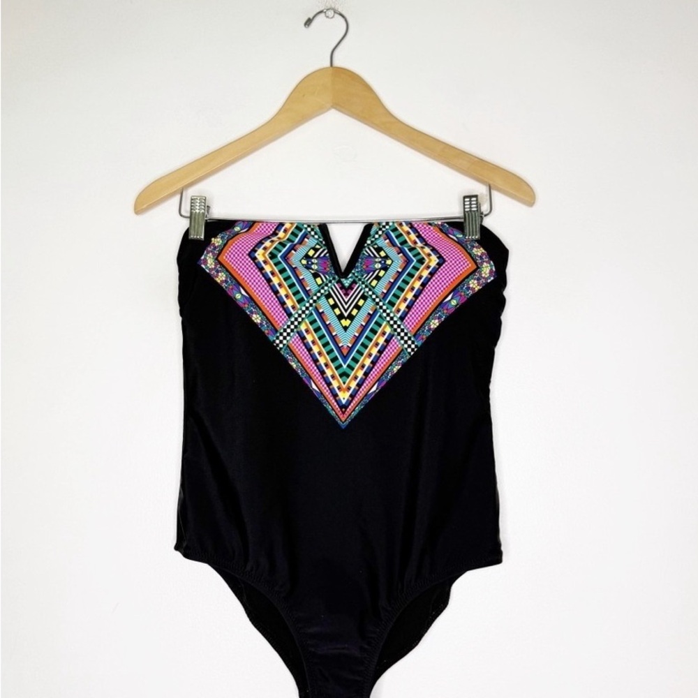 Jessica Simpson Black One Piece with Multicolor Geometric Design